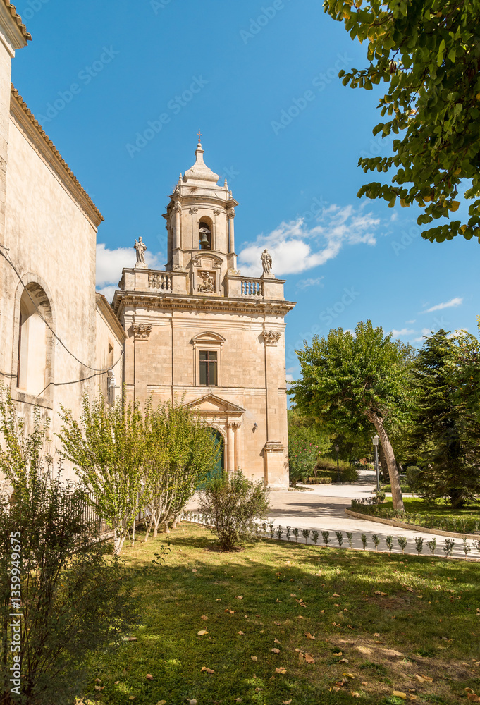 Fototapeta premium The Church of San Giacomo Apostolo, located in the Ibleo Garden of Ragusa Ibla, Sicily, Italy.