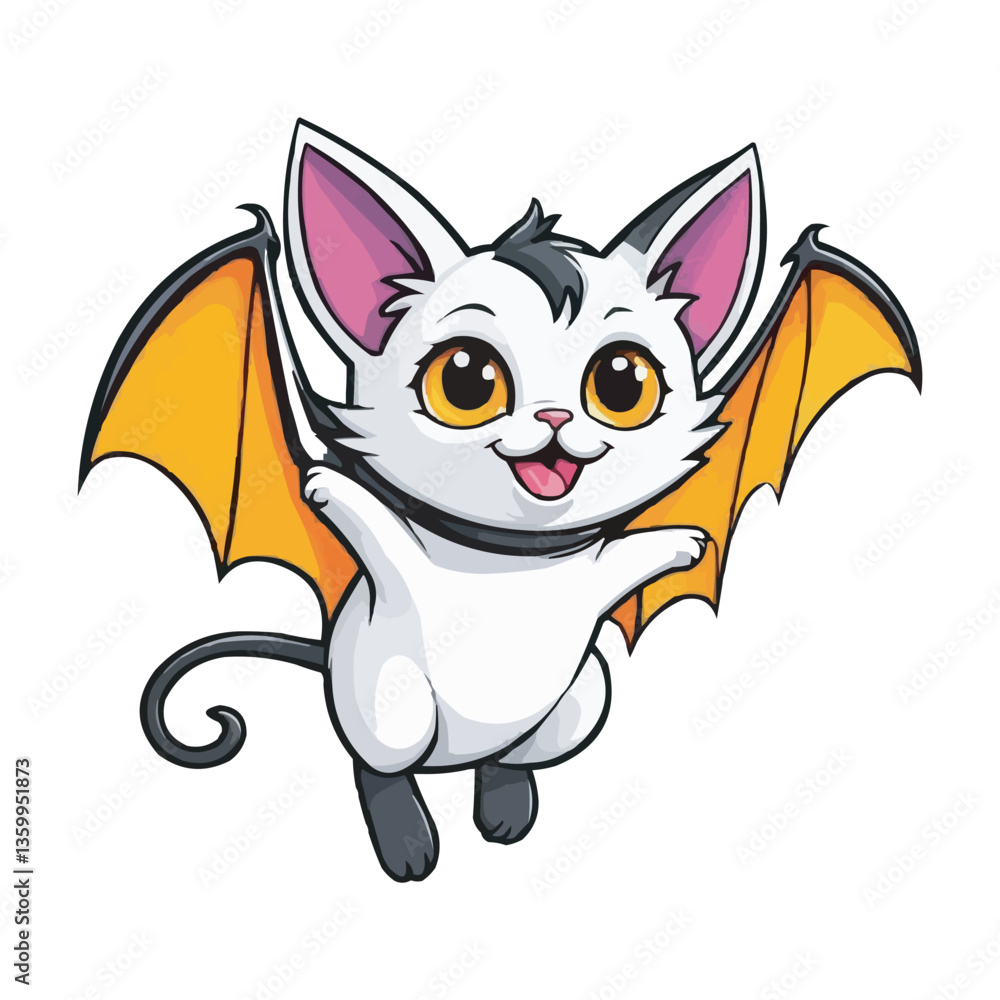 Cute Chibi White Bat with Wings and Big Eyes Adorable Cartoon Illustration. Adorable White Bat Cat Hybrid with Blue Wings Cute Cartoon Illustration on white background Cute Chibi White Bat with Wings and Big Eyes Adorable Cartoon Illustration. Adorable White Bat Cat Hybrid with Blue Wings Cute Cartoon Illustration on white background