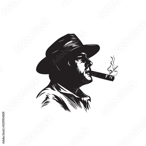 silhouette of a man wearing hat with smoking