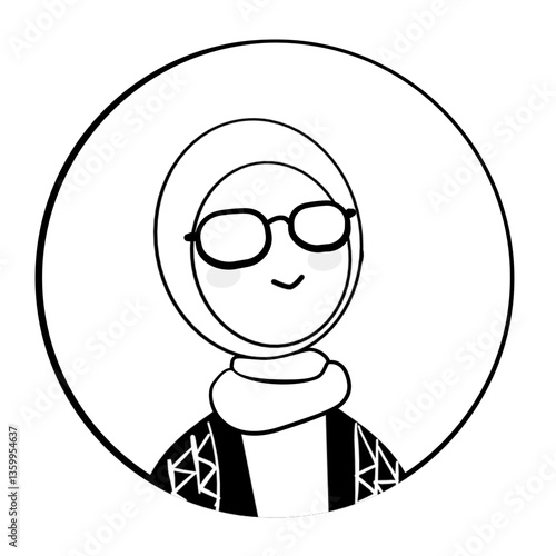 vector illustration of a hijab woman in black and white