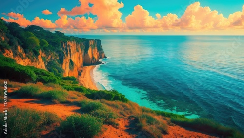 Fototapeta Naklejka Na Ścianę i Meble -  Amazing Coastline During Bright Summer Day.