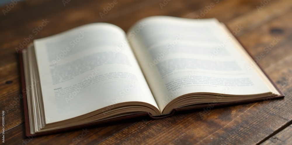 Wooden trifold brochure with pages open on a table, revealing printed content inside , business, marketing materials Wooden trifold brochure with pages open on a table, revealing printed content inside , business, marketing materials