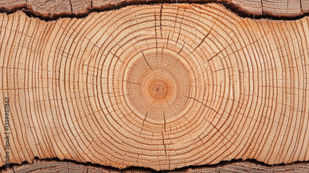 Naklejka premium Wood Texture concept. Cross cut wooden log texture with detailed annual rings