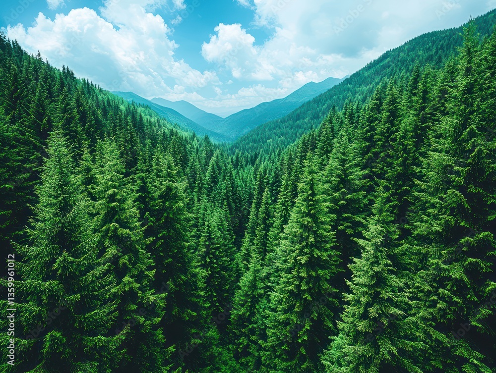 Fototapeta premium Lush green pine forest valley