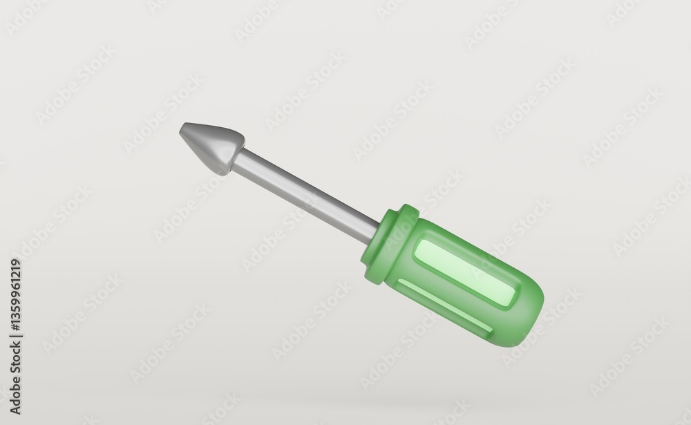 Fototapeta premium Screwdriver 3d illustration icon. Symbol in simple design. Cartoon object hand drawn isolated on white background.