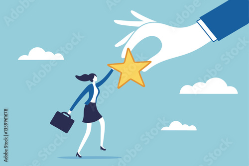 Empowerment or encouragement to help employee reach career success, woman leadership, support or help for work achievement, reward or job promotion concept, helping hand help businesswoman reach star.