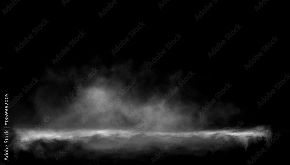 Fototapeta premium Night water with fog, magical glow of neon light above the water surface, night scene.