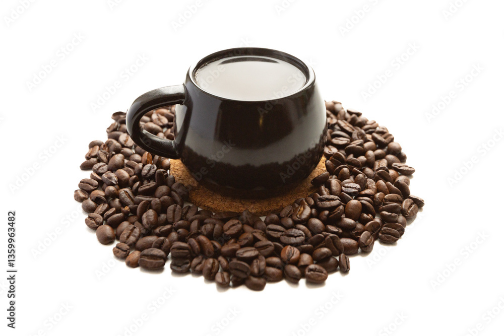 Fototapeta premium Tasty coffee cup isolated on white, Cup of coffee and coffee beans