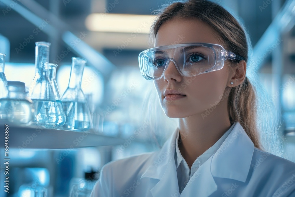 Young scientist observes lab samples in modern research laboratory setting Young scientist observes lab samples in modern research laboratory setting