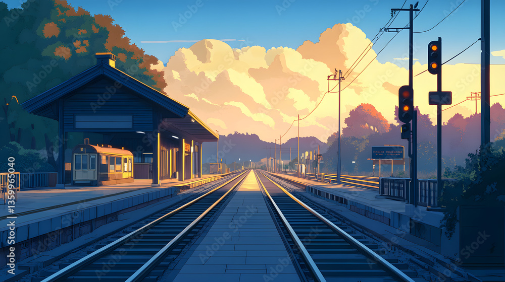 Fototapeta premium Train Stations lofi cartoonish illustration