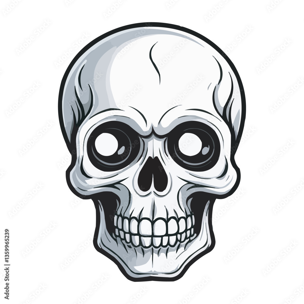 Obraz premium Black and White Skull Illustration. Detailed Line Art. Detailed Black and White Skull Illustration. Vintage human skull concept