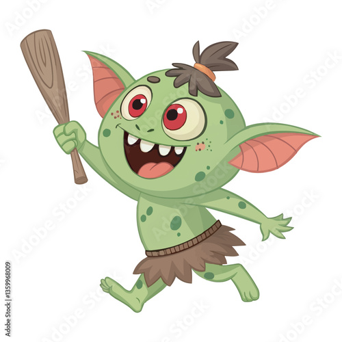 A goblin cartoon character sticker. Menacing Blue Goblin Monster Cartoon Illustration. Mythical Goblin Clipart. Cartoon Goblin with Sharp Teeth. Angry Troll Character for Fantasy & Gaming Designs