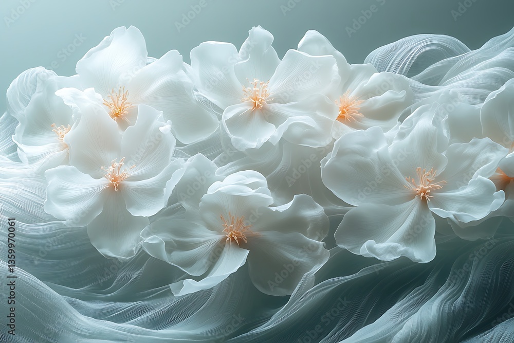 Fototapeta premium Delicate White Flowers with Soft Petals and Subtle Orange Centers