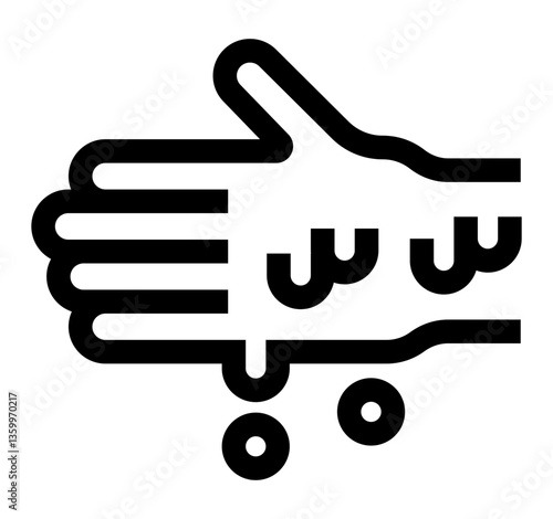 Hand icon with sweat drops, representing heat, discomfort, or a burning sensation on skin.