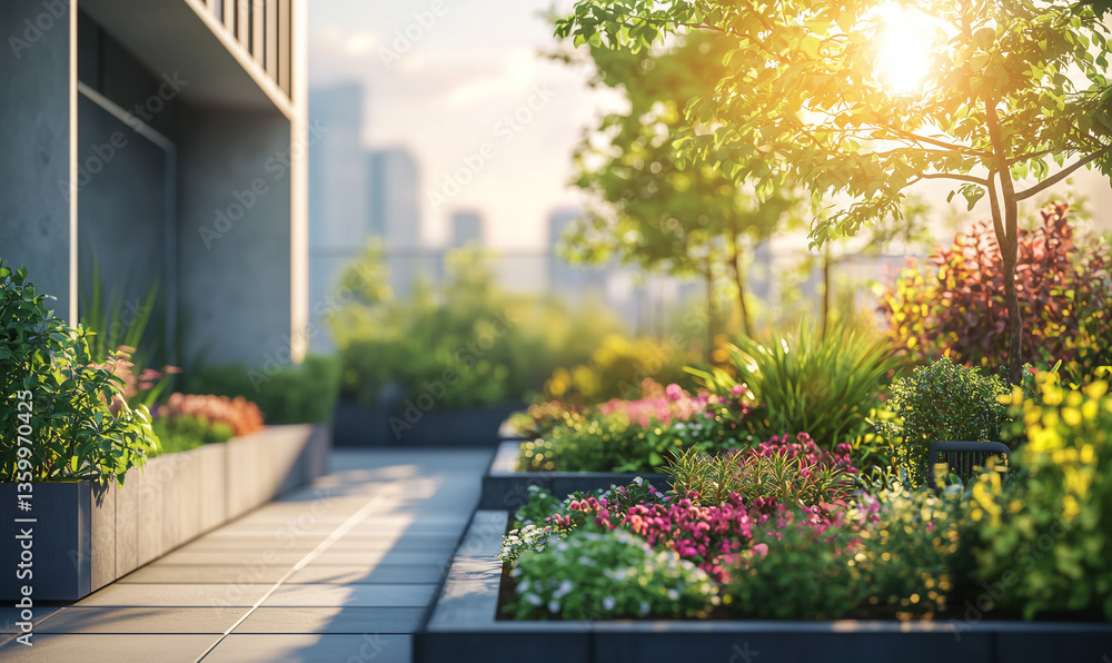 Fototapeta premium Mindfulness meditation practices for intense focus and relaxation in urban garden environments to enhance awareness and improve well-being