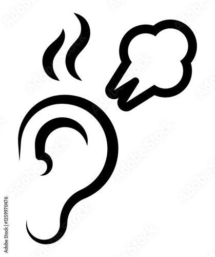Ear with steam and heat waves representing burning sensation or discomfort in the ear.