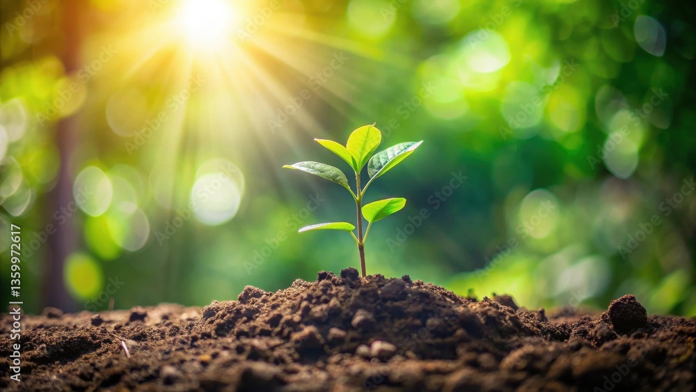 A vibrant young seedling emerges from rich soil, bathed in sunlight, symbolizing growth, renewal, and the promise of a flourishing future. A vibrant young seedling emerges from rich soil, bathed in sunlight, symbolizing growth, renewal, and the promise of a flourishing future.
