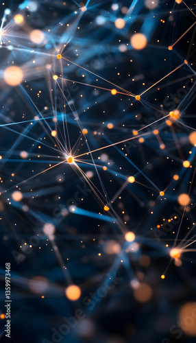 Abstract tech background with illuminated fiber optic connections and quantum computing  -