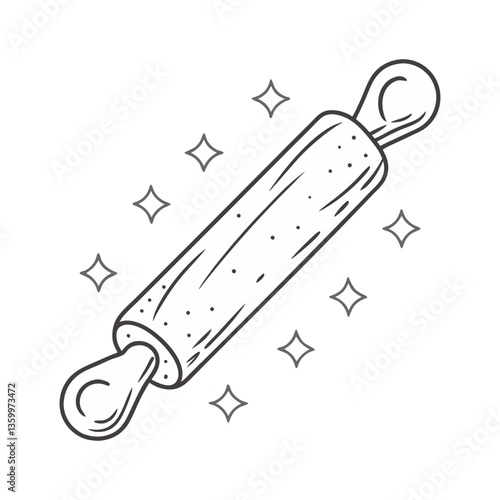 Rolling pin with sparkles in a clean vector style, ideal for baking, pastry, and kitchen-themed illustrations or icons.