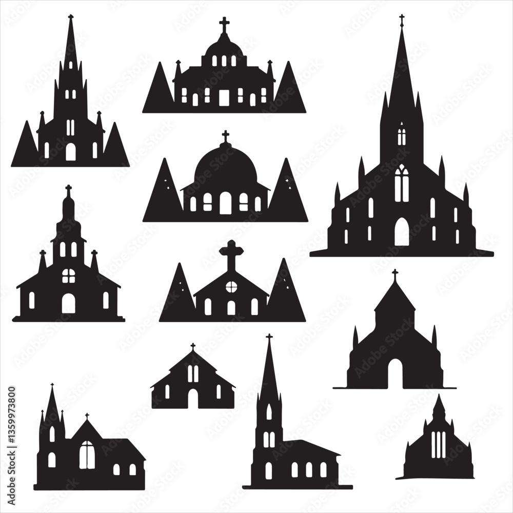 Obraz premium SET VECTOR VARIOS CHRUCH SILHOUETTES, WEDDING, CHRISTMAS
