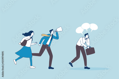 Workplace gossip, talking behind in the office, work bullying, chatter or rumor, rudeness voice or wrong information telling concept, business people gossip or talk behind colleagues in the office.