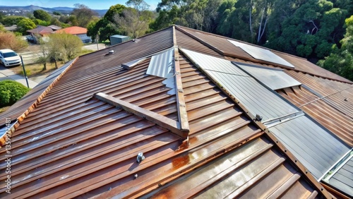 Wallpaper Mural A weathered copper roof showcasing patina and skylights needs repair Torontodigital.ca