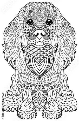 Adult coloring book, Hand drawn dog design for coloring, mandala doodle art coloring pages, amaizing dogs