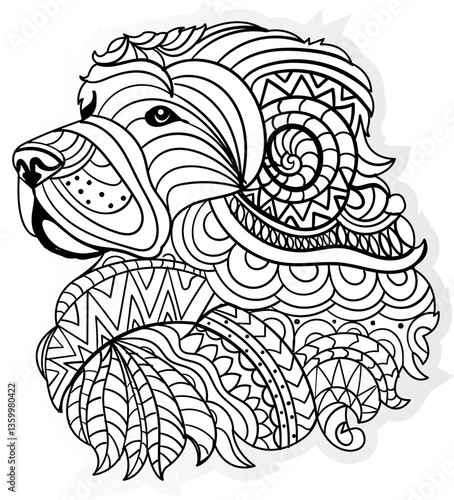 Adult coloring book, Hand drawn dog design for coloring, mandala doodle art coloring pages, amaizing dogs