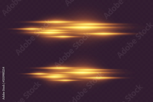 Golden light lines. The shine of horizontal laser beams.