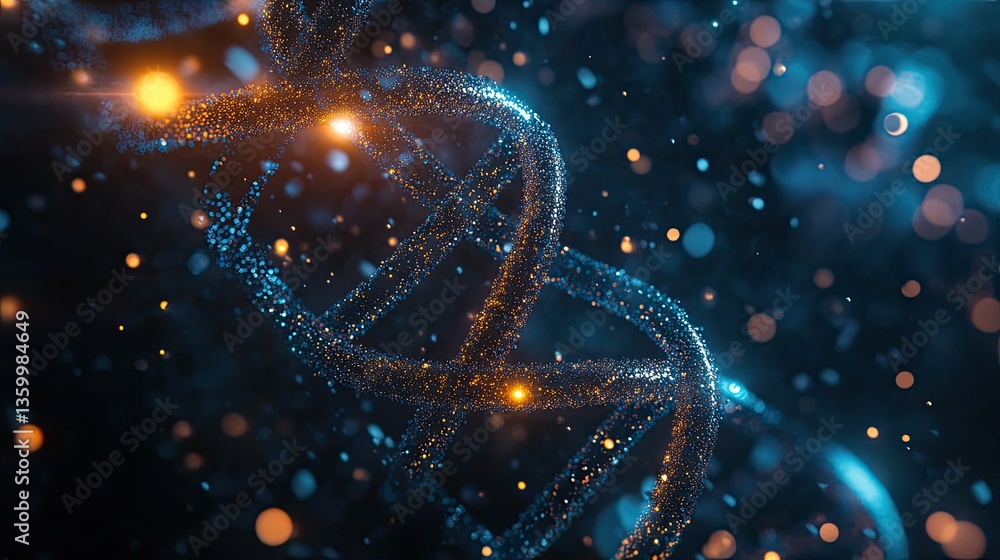 DNA helix in a futuristic medical lab concept, with soft glowing particles and high-tech aesthetics. DNA helix in a futuristic medical lab concept, with soft glowing particles and high-tech aesthetics.