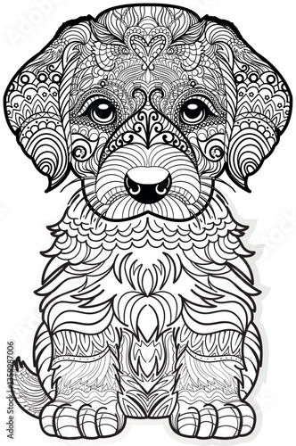 Adult coloring book, Hand drawn dog design for coloring, mandala doodle art coloring pages, amaizing dogs
