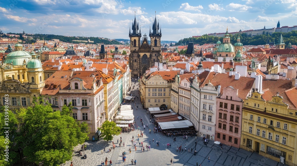 Fototapeta premium Scenic Overhead View of Prague with Cityscape and Historic Architecture