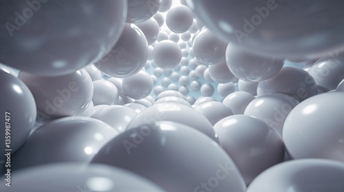 Abstract white spherical tunnel, glossy texture, immersive design, copy space