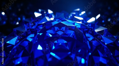 Abstract blue crystal surface, glossy texture, reflective design, copy space