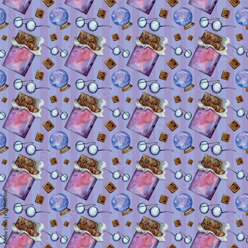 Quadro su tela Seamless pattern with hand-drawn watercolor illustrations