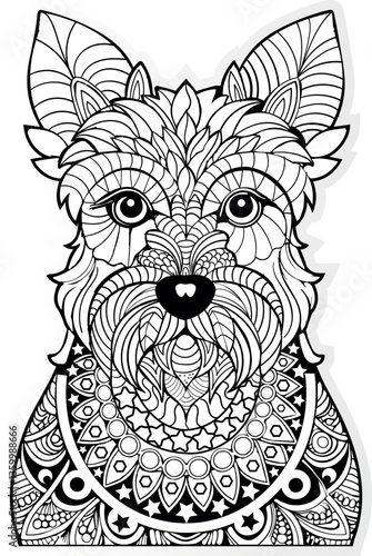 Photography Adult coloring book, Hand drawn dog design for coloring, mandala doodle art colo