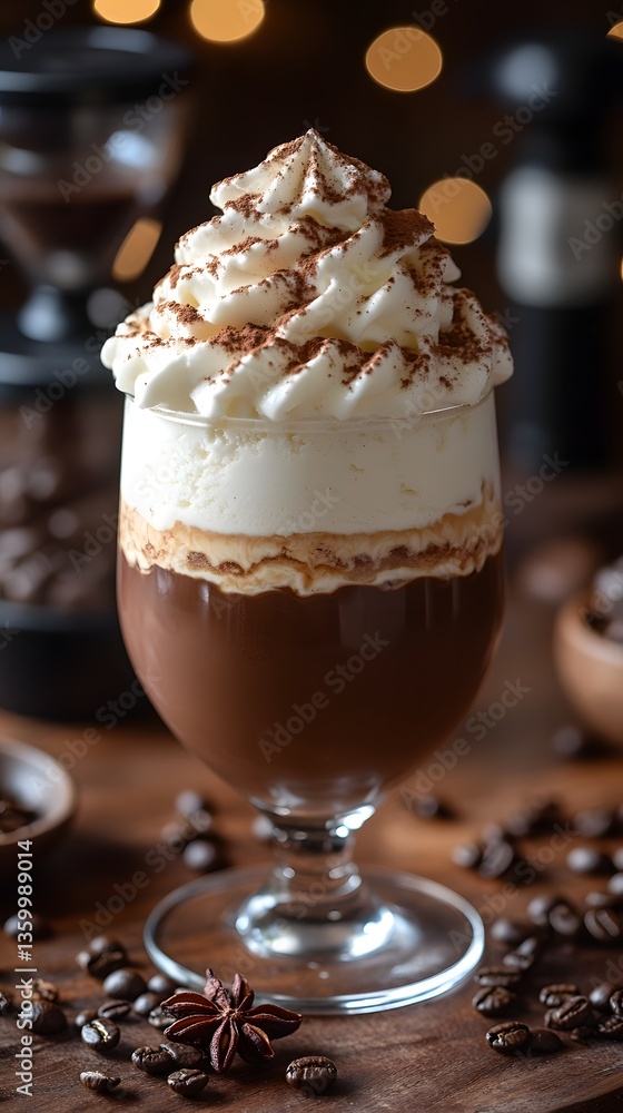 Coffee Delight: A close-up shot of a delicious coffee drink. It has a coffee base and topped with whipped cream. With an atmosphere of indulgence and warmth. Coffee Delight: A close-up shot of a delicious coffee drink. It has a coffee base and topped with whipped cream. With an atmosphere of indulgence and warmth.