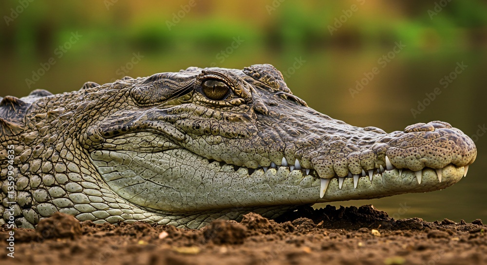 Fototapeta premium A Close Up Portrait Displaying A Crocodile Head And Eye
