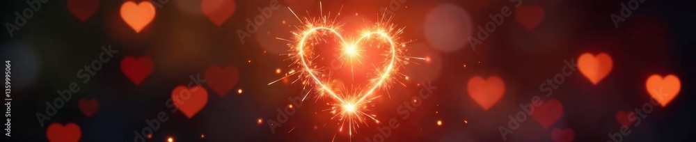 Naklejka premium Flickering sparkler heart with soft focus on warm light , heart, warm glow