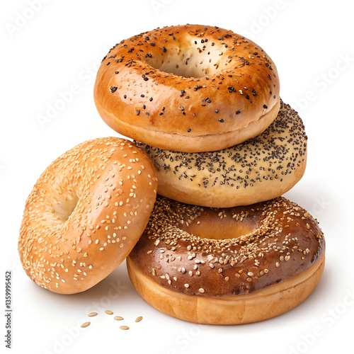 Fresh bagels isolated on a transparent background