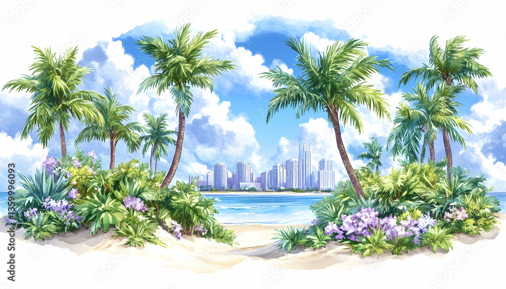 Fototapeta premium Tropical Island Cityscape