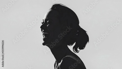 Joyful silhouette of a laughing woman isolated