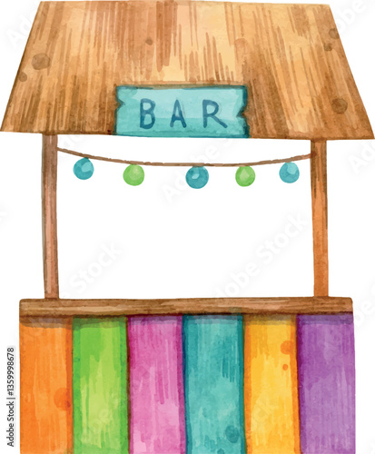 Watercolor hand painted painting set. Drinks, cocktails, tiki bar, hawaii. Illustration isolated on white background.