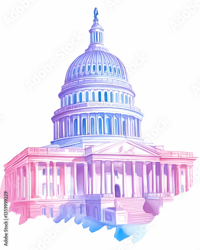 US Capitol building, Washington DC, pastel illustration, political concept