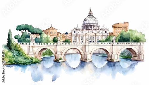 Vatican City Watercolor Scene