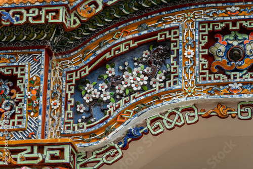 view of the Imperial City with the Purple Forbidden City within the Citadel in Hue, Vietnam. Imperial Royal Palace of Nguyen dynasty. Travel and landscape concept