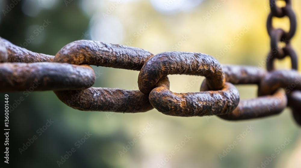 Close-Up View of Weathered Rusty Chain Links with Detailed Textures Against a Blurred Background Close-Up View of Weathered Rusty Chain Links with Detailed Textures Against a Blurred Background