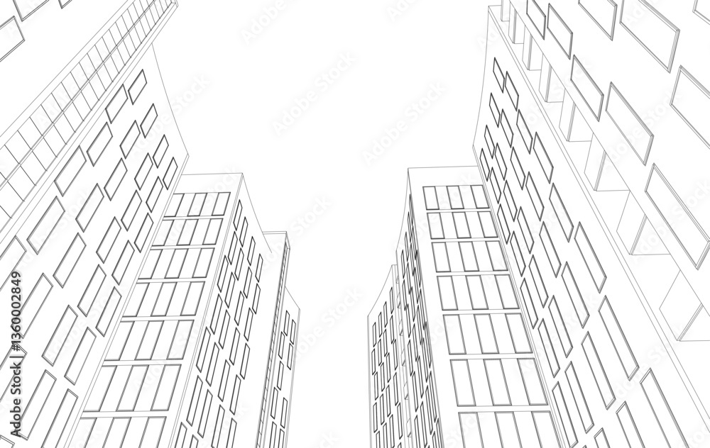 Fototapeta premium Abstract Architectural Sketch - Modern Buildings Perspective - Vector Illustration