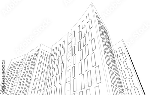 Abstract Architectural Sketch - Modern Buildings Perspective - Vector Illustration