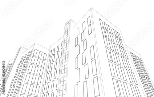 Abstract Architectural Sketch - Modern Buildings Perspective - Vector Illustration